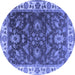 Round Machine Washable Oriental Blue Industrial Rug, wshurb1627blu