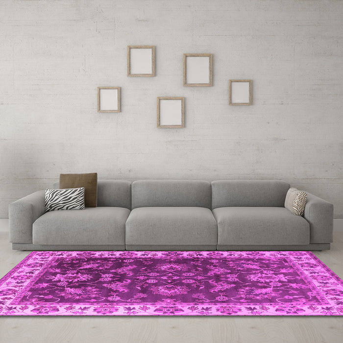 Machine Washable Oriental Pink Industrial Rug in a Living Room, wshurb1627pnk