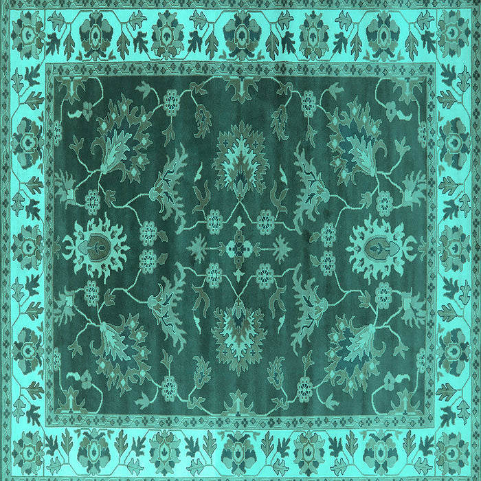 Square Machine Washable Oriental Turquoise Industrial Area Rugs, wshurb1627turq