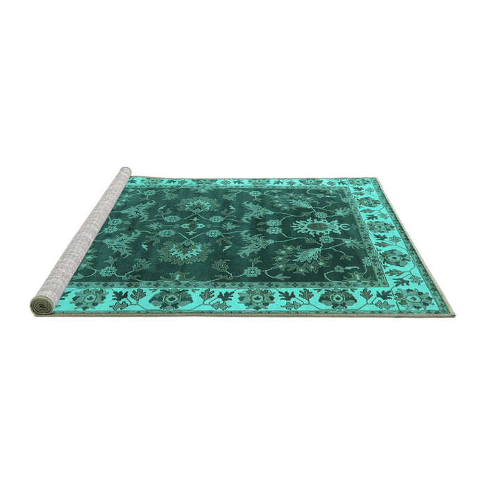 Sideview of Machine Washable Oriental Turquoise Industrial Area Rugs, wshurb1627turq