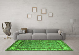 Machine Washable Oriental Green Industrial Area Rugs in a Living Room,, wshurb1628grn
