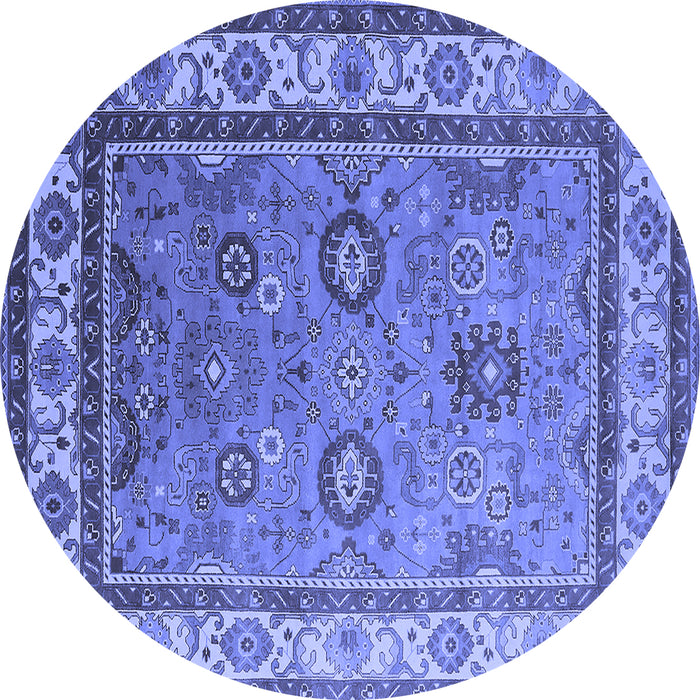 Round Machine Washable Oriental Blue Industrial Rug, wshurb1628blu