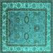 Square Machine Washable Oriental Turquoise Industrial Area Rugs, wshurb1628turq