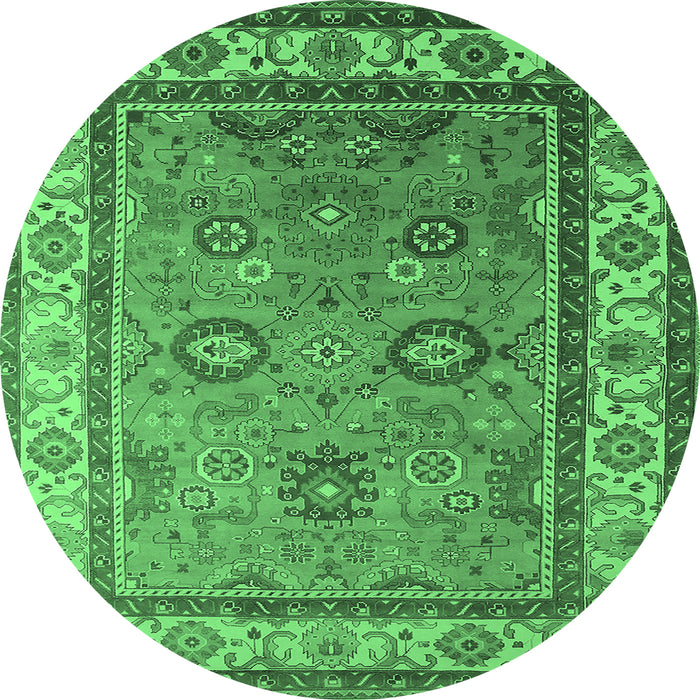 Round Machine Washable Oriental Emerald Green Industrial Area Rugs, wshurb1628emgrn