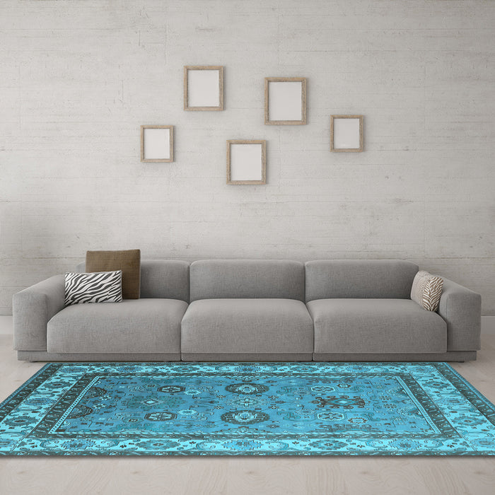 Machine Washable Oriental Light Blue Industrial Rug in a Living Room, wshurb1628lblu