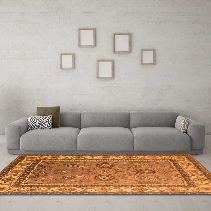 Machine Washable Oriental Orange Industrial Area Rugs in a Living Room, wshurb1628org