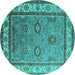 Round Oriental Turquoise Industrial Rug, urb1628turq