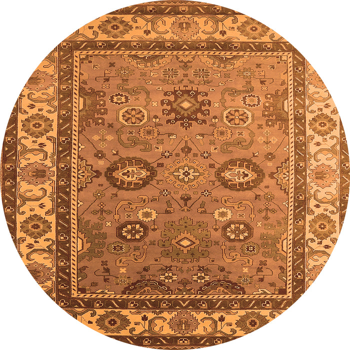 Round Machine Washable Oriental Orange Industrial Area Rugs, wshurb1628org