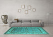 Machine Washable Oriental Turquoise Industrial Area Rugs in a Living Room,, wshurb1628turq