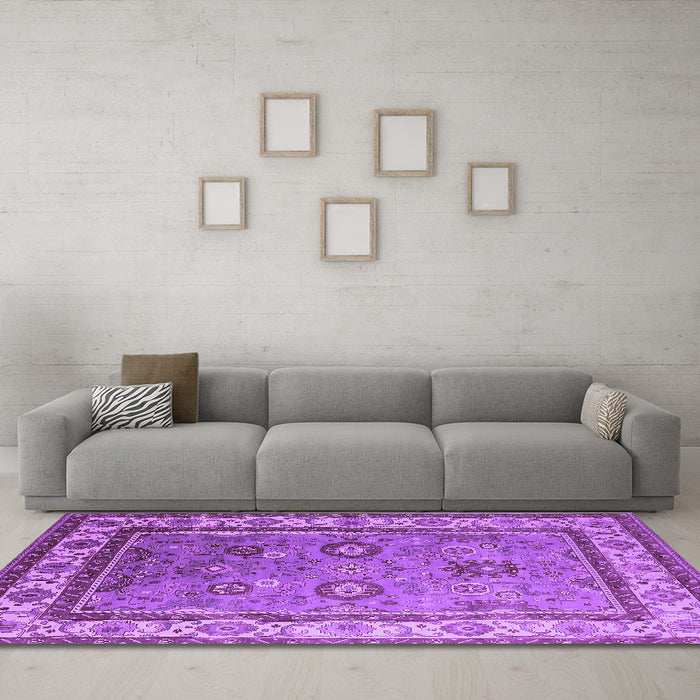 Machine Washable Oriental Purple Industrial Area Rugs in a Living Room, wshurb1628pur