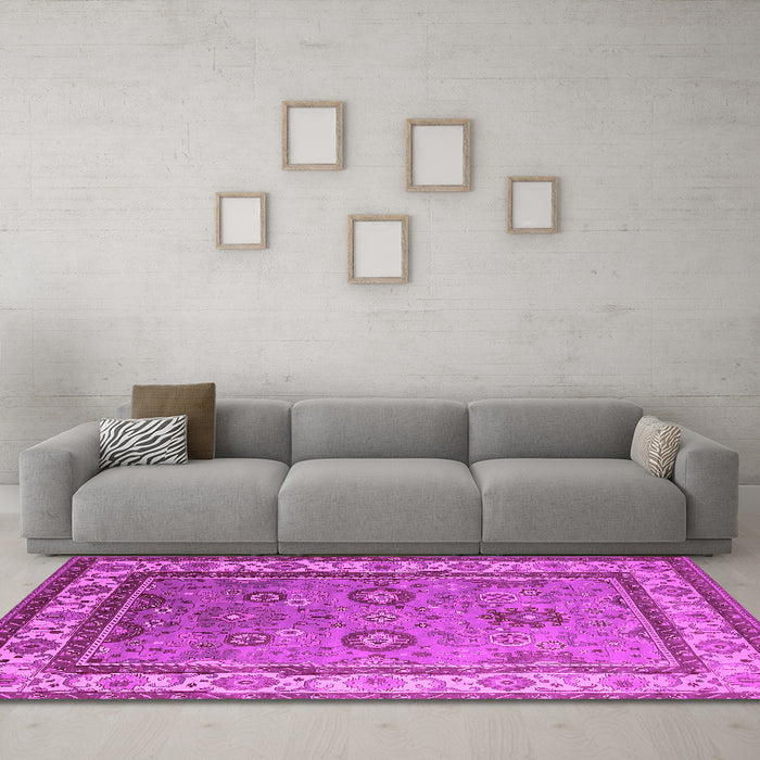 Machine Washable Oriental Pink Industrial Rug in a Living Room, wshurb1628pnk