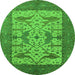 Round Machine Washable Oriental Green Industrial Area Rugs, wshurb1629grn