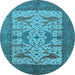 Round Machine Washable Oriental Light Blue Industrial Rug, wshurb1629lblu