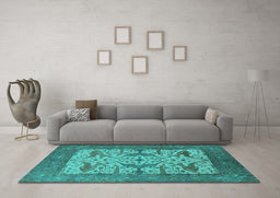Machine Washable Oriental Turquoise Industrial Area Rugs in a Living Room,, wshurb1629turq