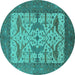 Round Oriental Turquoise Industrial Rug, urb1629turq