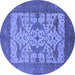 Round Machine Washable Oriental Blue Industrial Rug, wshurb1629blu