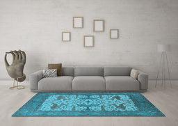 Machine Washable Oriental Light Blue Industrial Rug in a Living Room, wshurb1629lblu