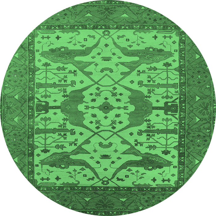 Round Oriental Emerald Green Industrial Rug, urb1629emgrn