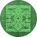 Round Oriental Emerald Green Industrial Rug, urb1629emgrn