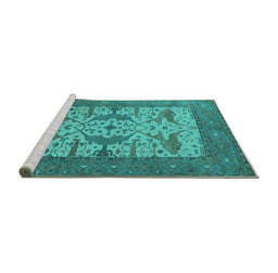 Sideview of Machine Washable Oriental Turquoise Industrial Area Rugs, wshurb1629turq