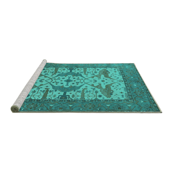 Sideview of Machine Washable Oriental Turquoise Industrial Area Rugs, wshurb1629turq