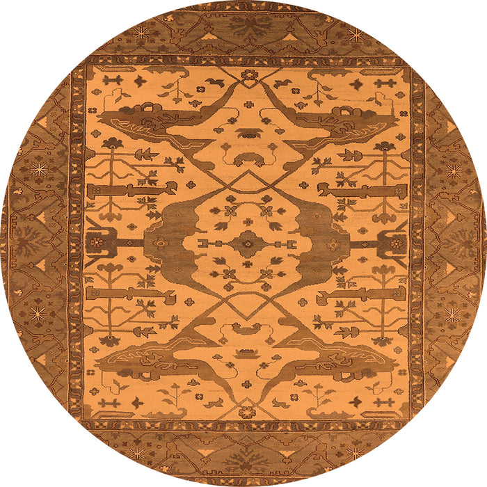 Round Machine Washable Oriental Orange Industrial Area Rugs, wshurb1629org