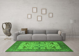 Machine Washable Oriental Green Industrial Area Rugs in a Living Room,, wshurb1629grn