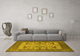 Machine Washable Oriental Yellow Industrial Rug in a Living Room, wshurb1629yw