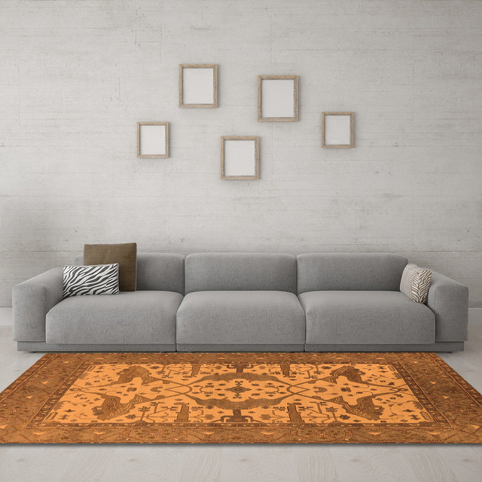 Machine Washable Oriental Orange Industrial Area Rugs in a Living Room, wshurb1629org