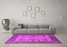 Machine Washable Oriental Pink Industrial Rug in a Living Room, wshurb1629pnk