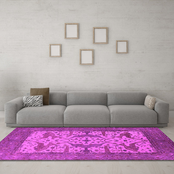Machine Washable Oriental Pink Industrial Rug in a Living Room, wshurb1629pnk