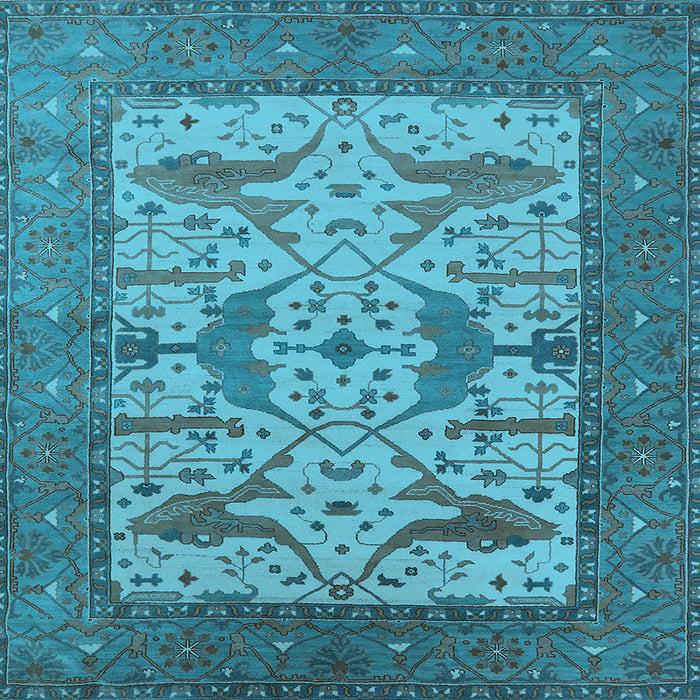 Square Machine Washable Oriental Light Blue Industrial Rug, wshurb1629lblu