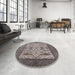 Round Mid-Century Modern Rosy Brown Pink Oriental Rug in a Office, urb1629