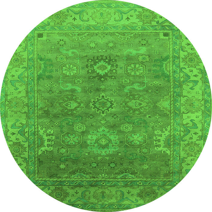 Round Machine Washable Oriental Green Industrial Area Rugs, wshurb1630grn