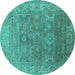 Round Machine Washable Oriental Turquoise Industrial Area Rugs, wshurb1630turq