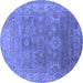 Round Machine Washable Oriental Blue Industrial Rug, wshurb1630blu