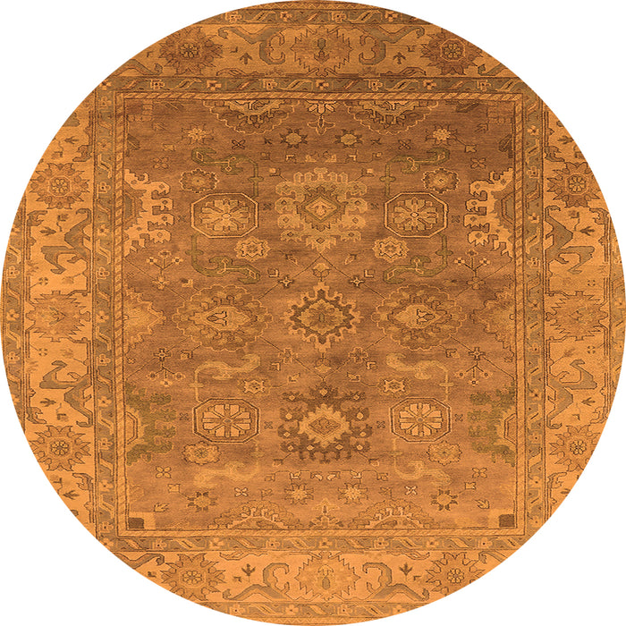 Round Machine Washable Oriental Orange Industrial Area Rugs, wshurb1630org