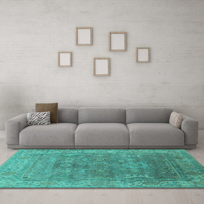 Machine Washable Oriental Turquoise Industrial Area Rugs in a Living Room,, wshurb1630turq