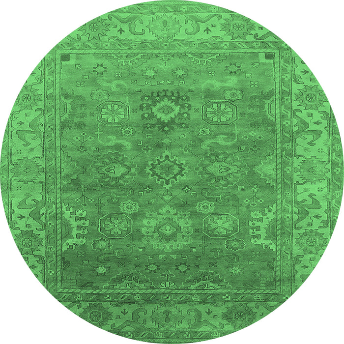 Round Machine Washable Oriental Emerald Green Industrial Area Rugs, wshurb1630emgrn