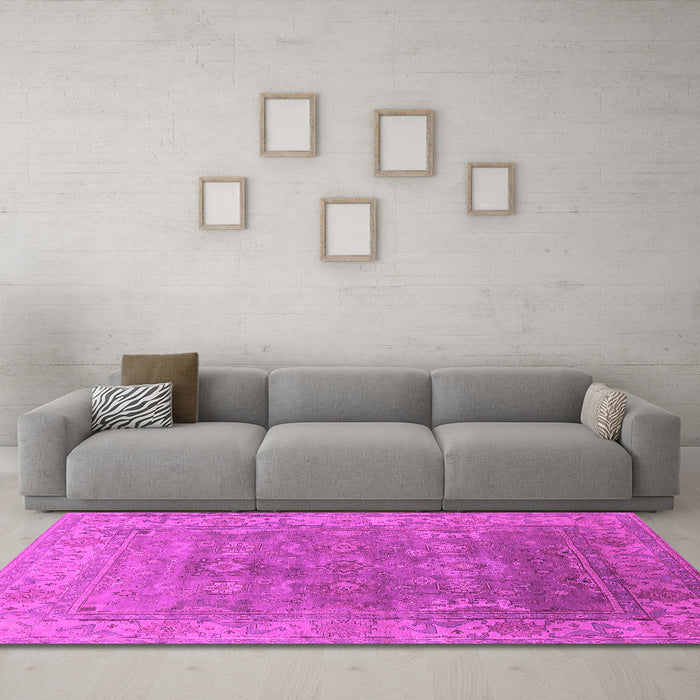 Machine Washable Oriental Pink Industrial Rug in a Living Room, wshurb1630pnk
