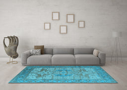 Machine Washable Oriental Light Blue Industrial Rug in a Living Room, wshurb1631lblu