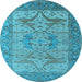 Round Machine Washable Oriental Light Blue Industrial Rug, wshurb1631lblu