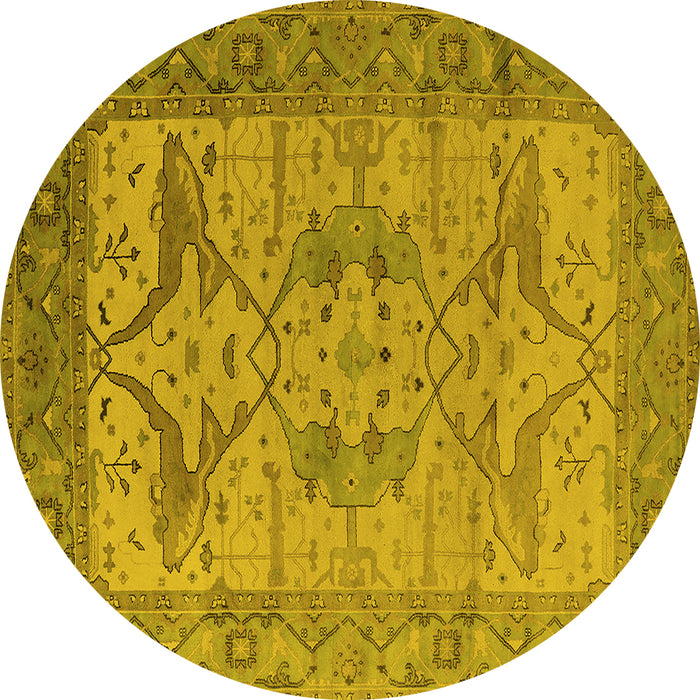 Round Machine Washable Oriental Yellow Industrial Rug, wshurb1631yw