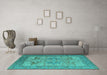 Machine Washable Oriental Turquoise Industrial Area Rugs in a Living Room,, wshurb1631turq