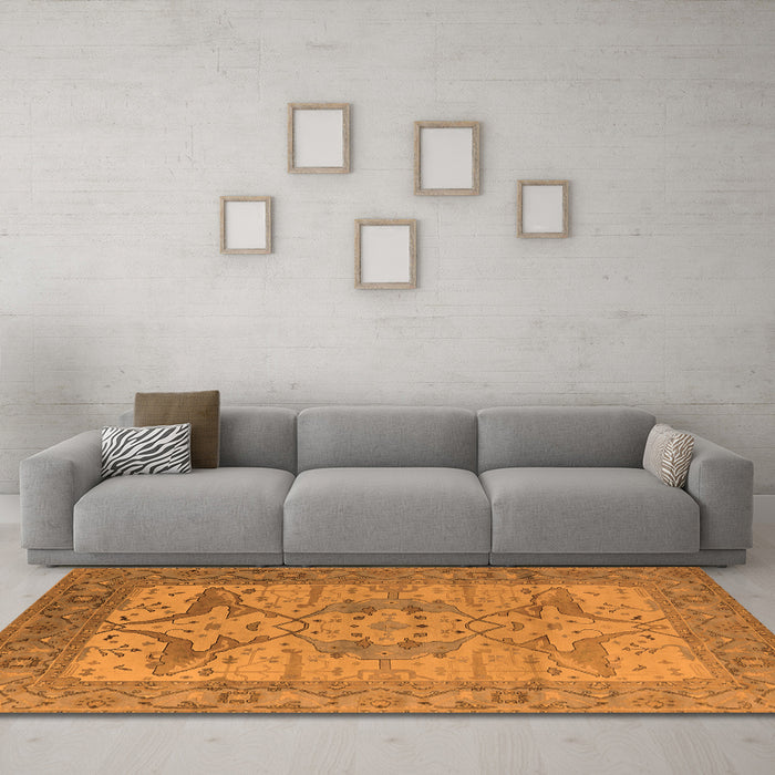 Machine Washable Oriental Orange Industrial Area Rugs in a Living Room, wshurb1631org