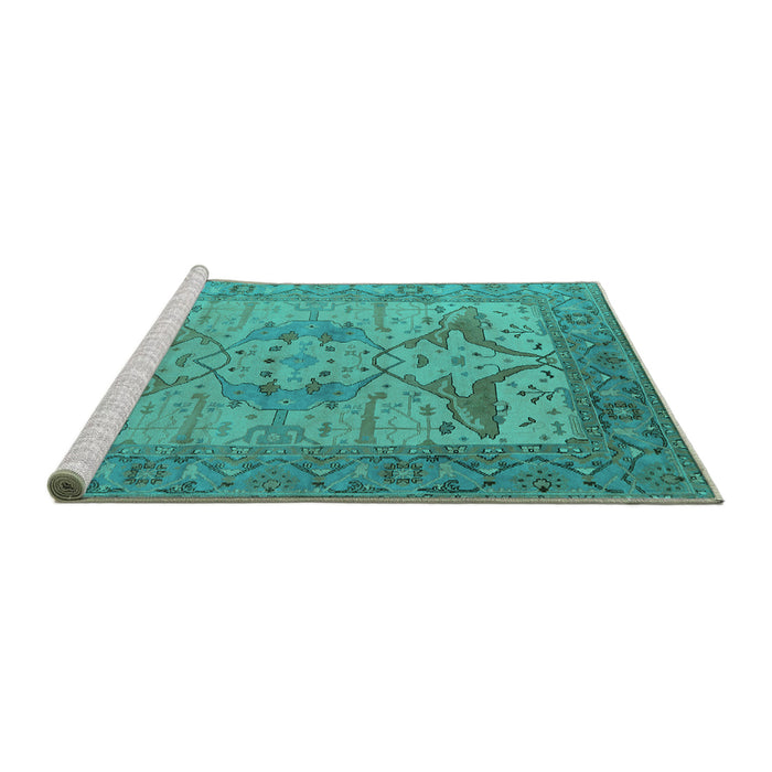 Sideview of Machine Washable Oriental Turquoise Industrial Area Rugs, wshurb1631turq