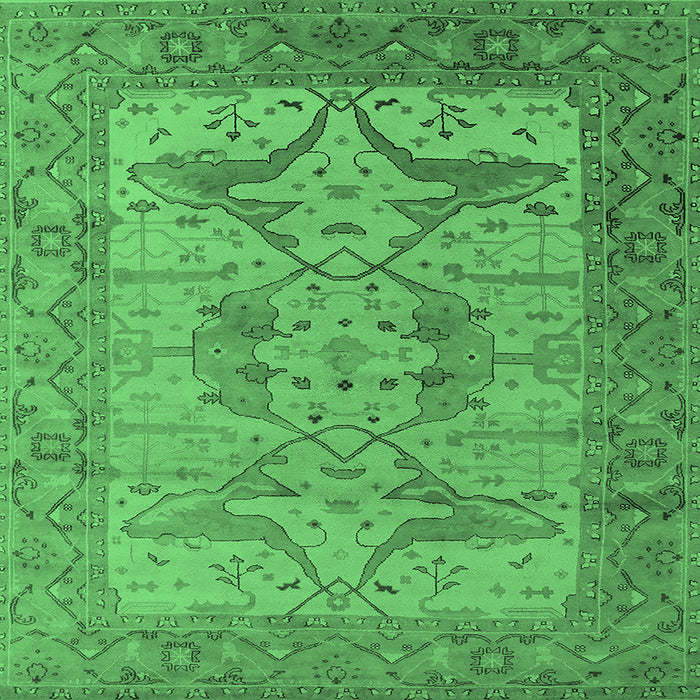 Square Machine Washable Oriental Emerald Green Industrial Area Rugs, wshurb1631emgrn