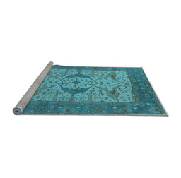 Sideview of Machine Washable Oriental Light Blue Industrial Rug, wshurb1632lblu
