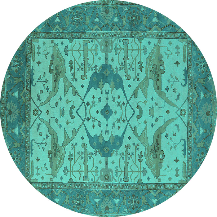 Round Machine Washable Oriental Turquoise Industrial Area Rugs, wshurb1632turq