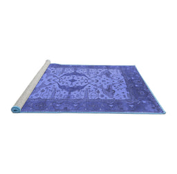 Sideview of Machine Washable Oriental Blue Industrial Rug, wshurb1632blu